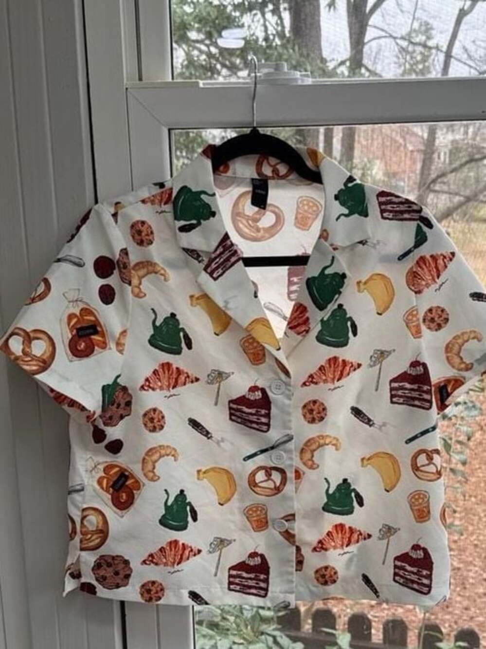 Cider Food Lovers Pastry and Dessert Pattern Short Sleeve Button Up Shirt